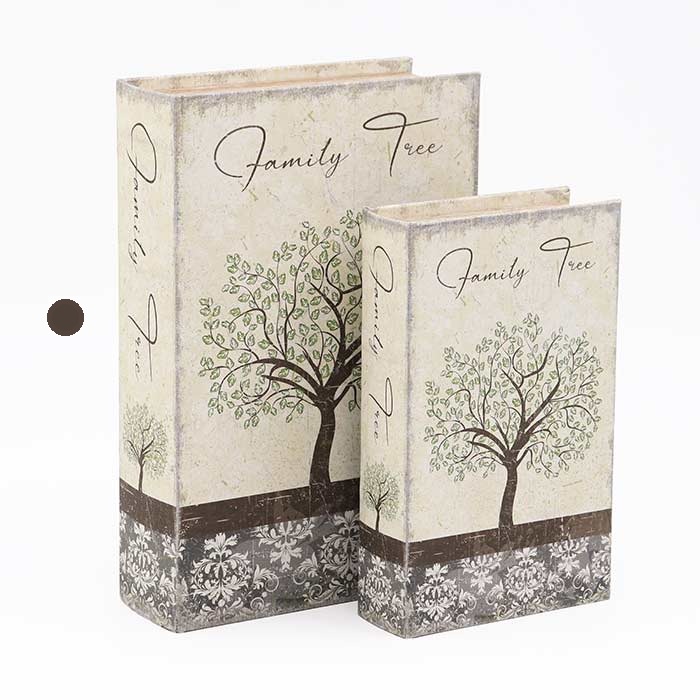 Scatola libro decorata con albero della famiglia con interno vellutato e chiusura magnetica